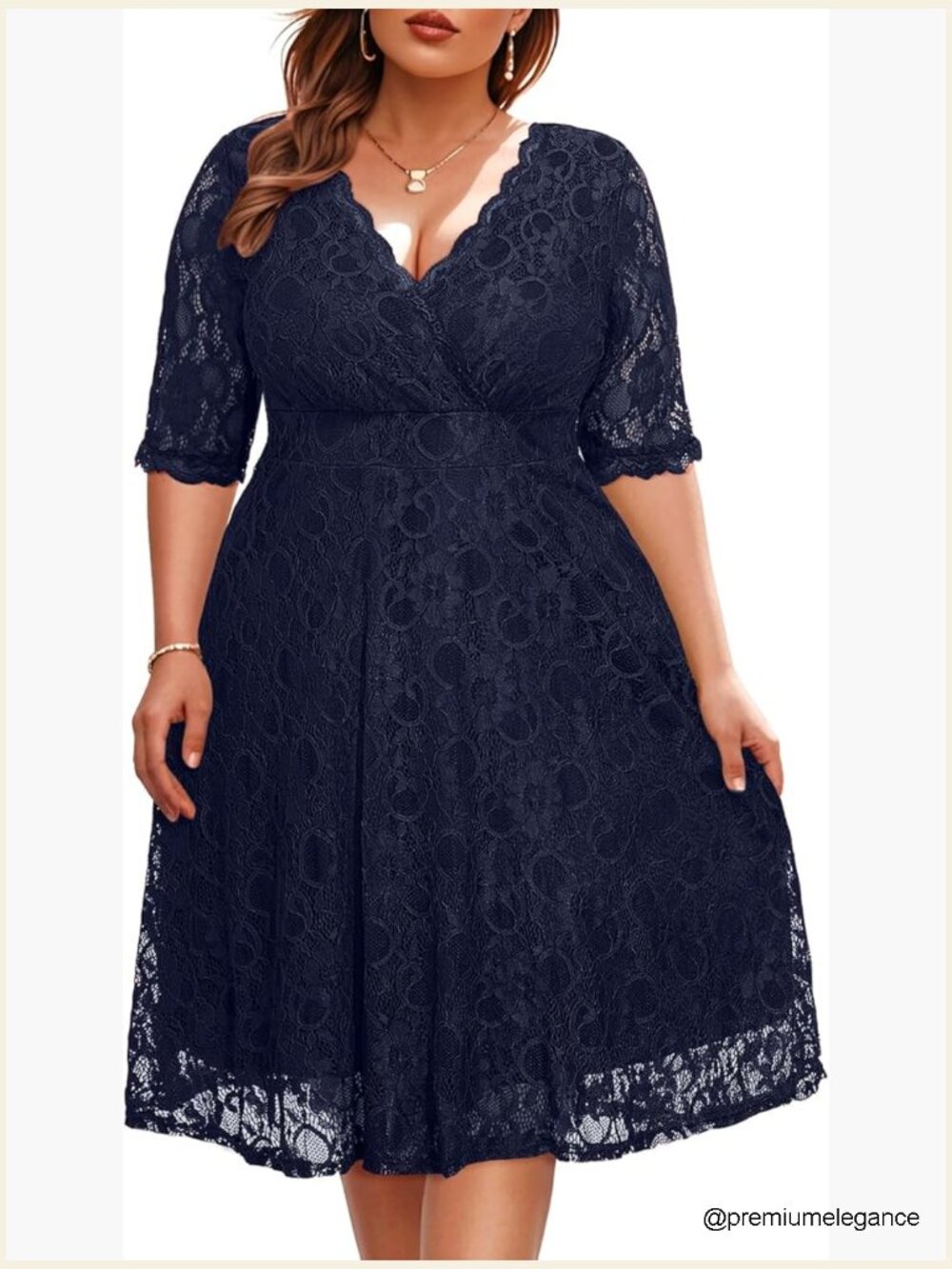 Plus Size Wedding Guest Cocktail Lace Wrap V Neck Knee Length Dress